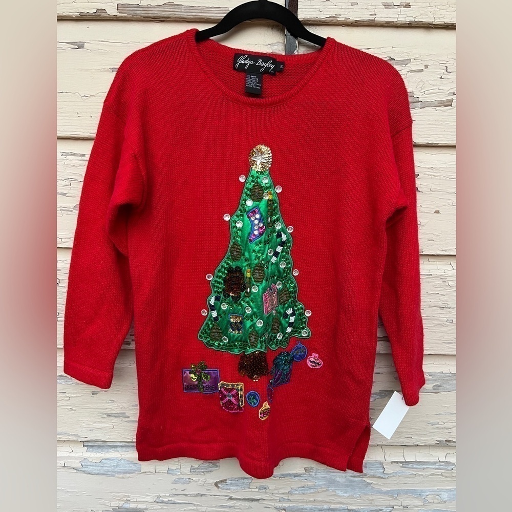 Vintage Gladys Bagley 90s Ugly Christmas Tree Presents Party Holiday Sweater S